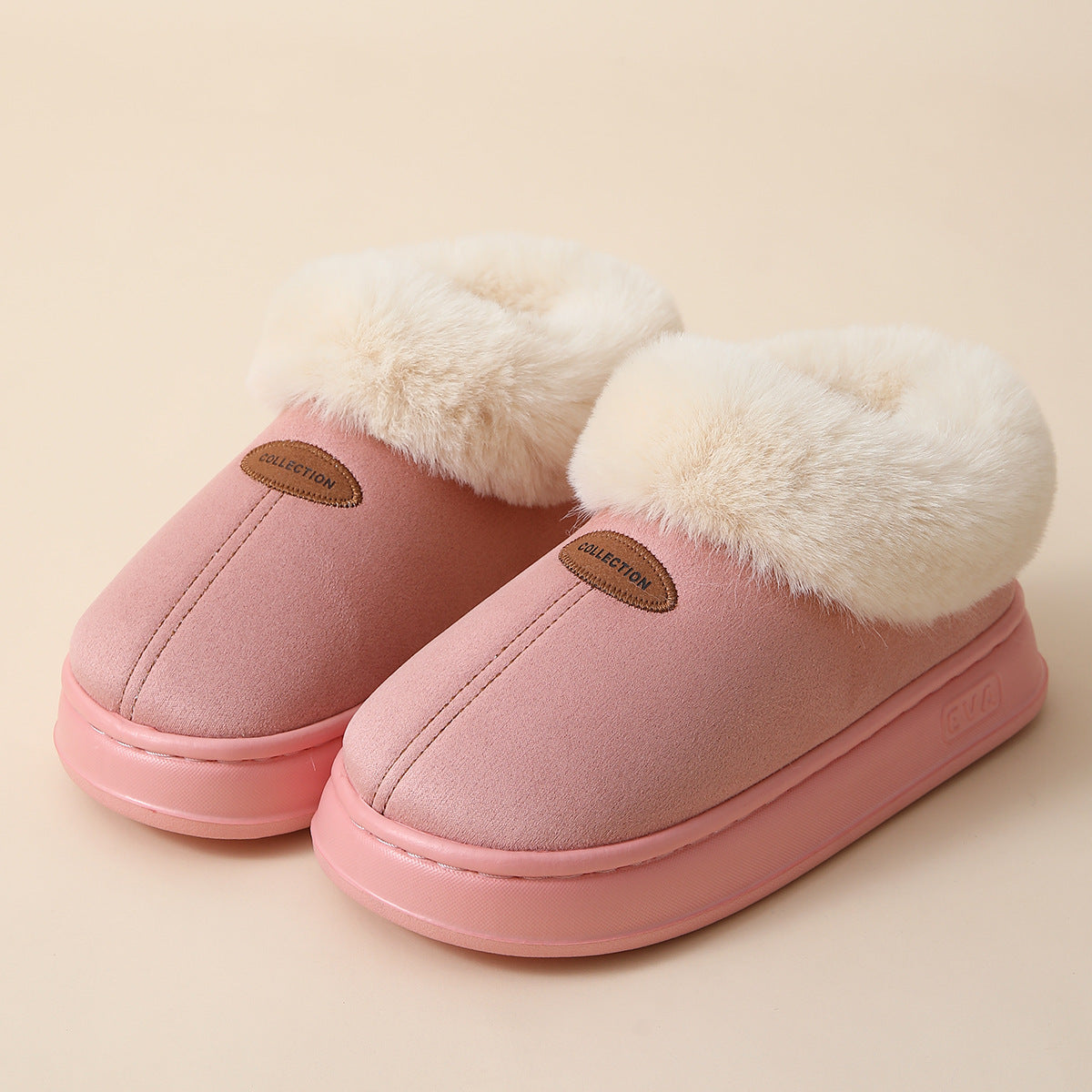 Cross-border Foreign Trade Autumn and Winter Big Hair Snow Boots Home Warm Thick-soled Couple Warm Outer Wearing Bag-heel Cotton Shoes Women