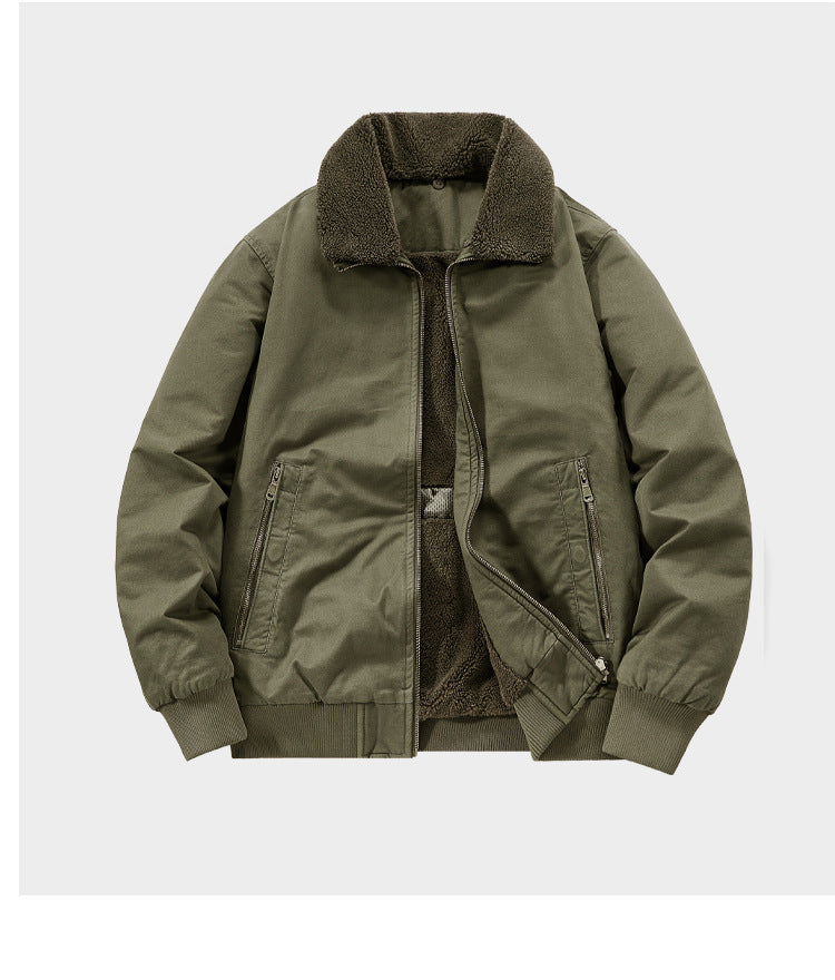 Pure Cotton Autumn and Winter Workwear Lamb Velvet Jacket Middle-Aged and Elderly Men's Jacket Flight Suit Winter Thickeneded Velvet Cotton Jacket