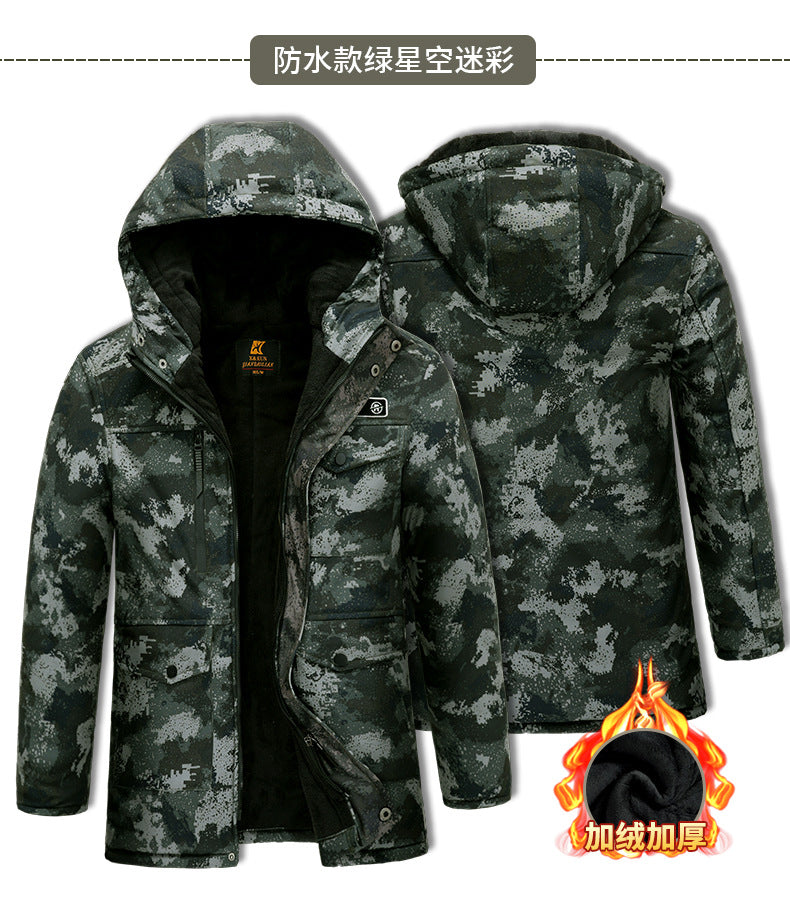 Thickened Camouflage Clothing, Fleece-Lined Cotton Coat, Warm, Cold-Proof, Windproof and Waterproof Cold Storage Labor Protection Clothing, Cotton-Padded Jacket, Cotton-Padded Work Clothes for Men