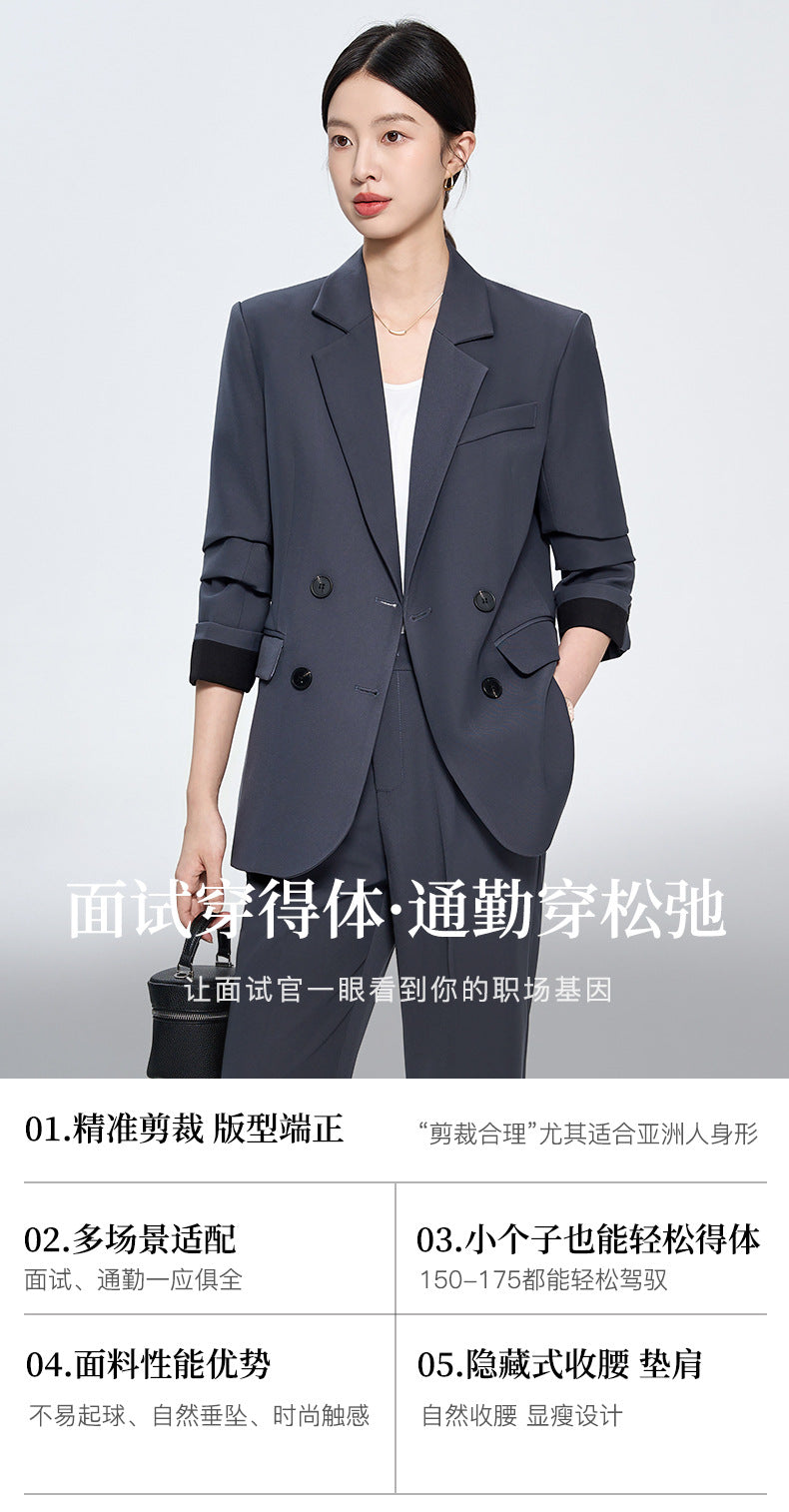 Cross-Border Gray Blazer for Women, New Spring and Autumn Style, Professional Formal Wear, Light Workplace Workwear, High-End Suit Set