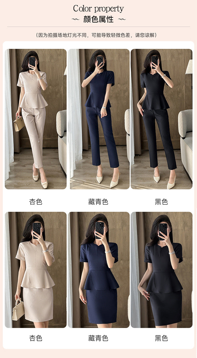 Summer Business Wear Short-sleeved Suit suit Women's Dress Slim-fit Temperament Hotel Front Desk Sales Department Jewelry Store Work Clothes