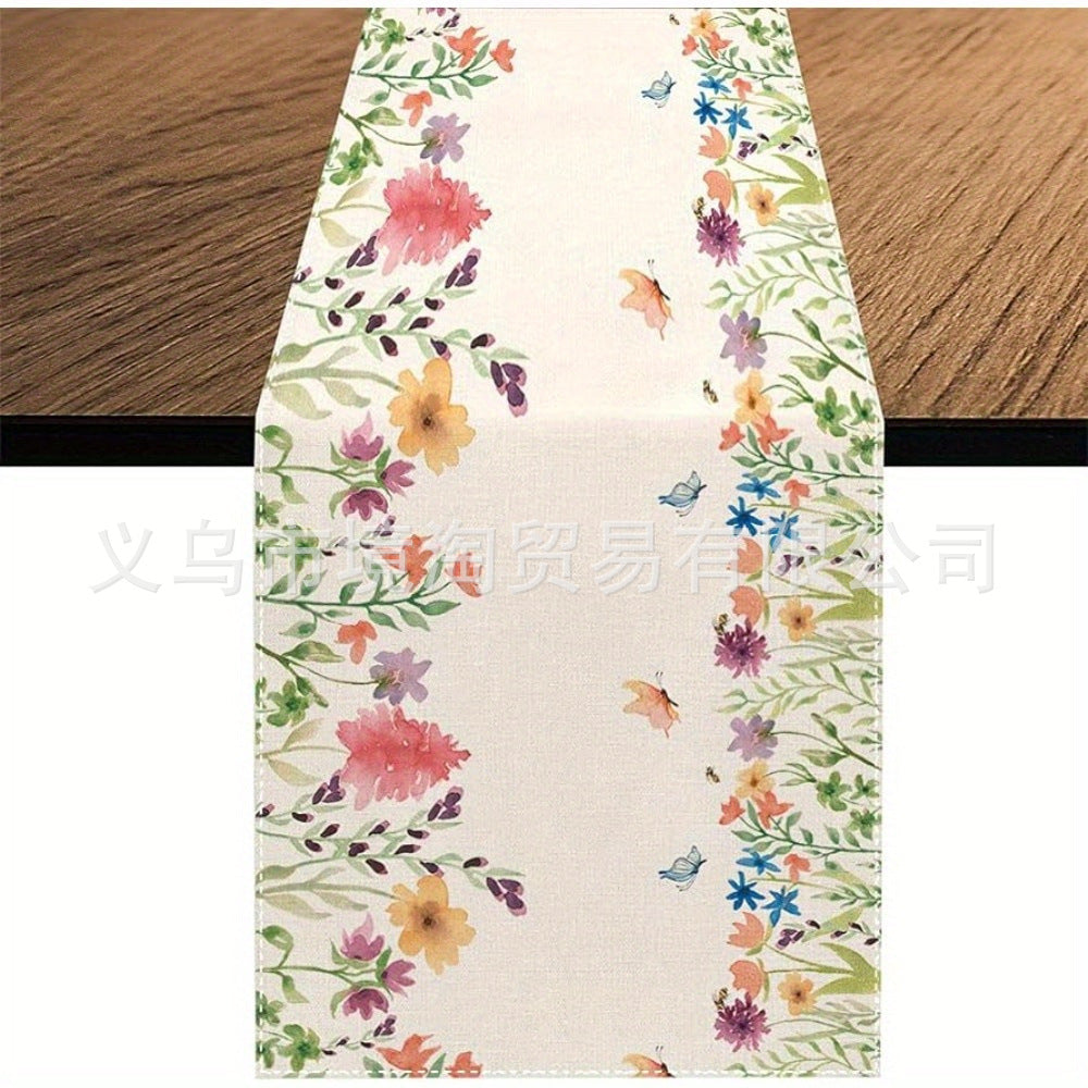 Linen Table Runner Pastoral Flower Lemon Summer Home Dining Table Outdoor Decoration Printed Tablecloth Table Runner