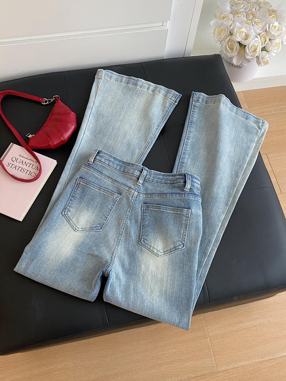 Korean 2025 Autumn New Women's Ins Blogger's Own Hip-Enhancing Slimming Look Bootcut Jeans Retro Slim Pants
