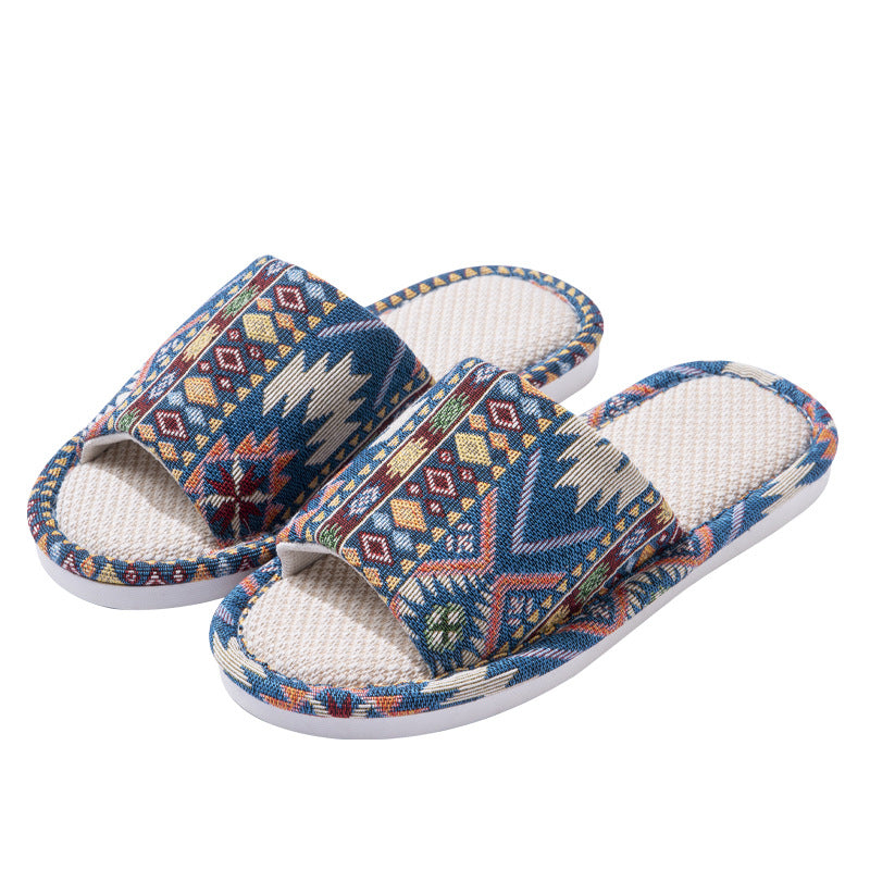 Linen Slippers Women's Spring and Autumn Household Couple's Home Indoor Mute Non-Slip Soft Bottom Four Seasons Cotton and Linen Fabric Slippers for Men