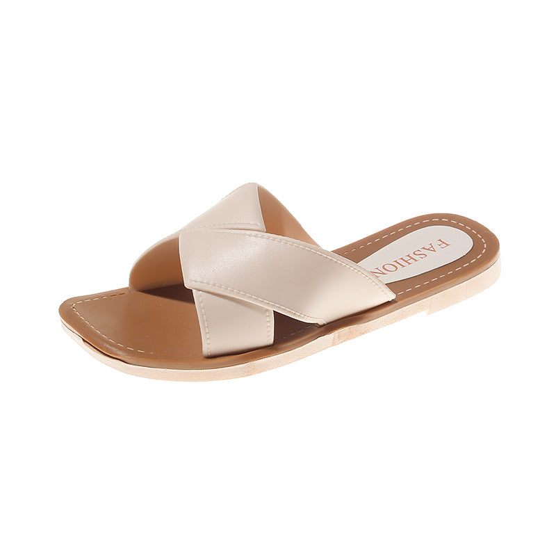 Slippers Women's Summer Internet Popular Cross-border Foreign Trade New Style Slippers for Outer Wear Fashionable All-match One-word Slippers Flat Beach Sandals