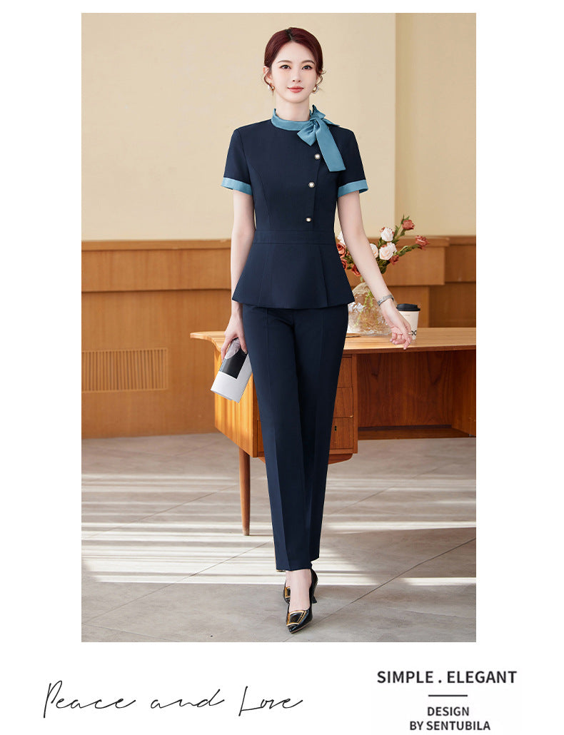 Short-Sleeved Stewardess Elegant Beauty Salon Oral Front Desk Work Clothes Professional Suit Female Hotel Reception Service Staff Uniform