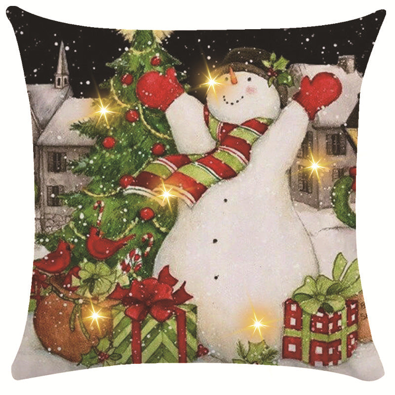 New Amazon Christmas decorative pillow cover snowman printed cushion cover LED pillow light cushion customization