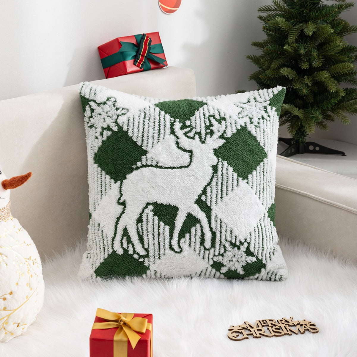 New Christmas Pillow Case Snowflake Velvet Jacquard Christmas Tree Elk Pillow Cushion Cross-border Holiday Decoration Cushion Cover