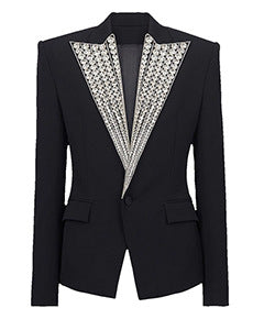 In Stock 2026 European and American Trendy Fashion New Style Handmade Luxurious Heavy Beading and Rhinestone Embellished Slim Fit Mid-Length Blazer