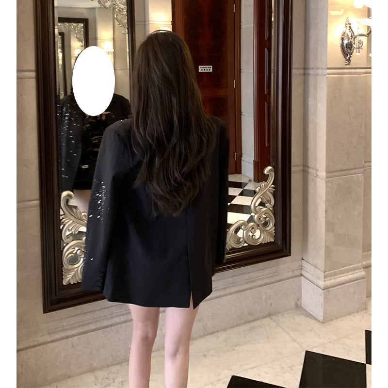 Dinner Party Celebrity Fine Glitter Hot Diamond Silhouette Suit Exquisite Niche Shoulder Pad Jacket Suit for Women New