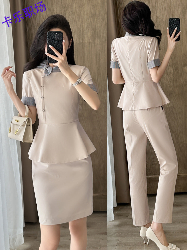 Stewardess Professional Wear Female Summer Fashion Ol Suit Beautician Workwear Sales Department Front Desk Customer Service Reception Workwear