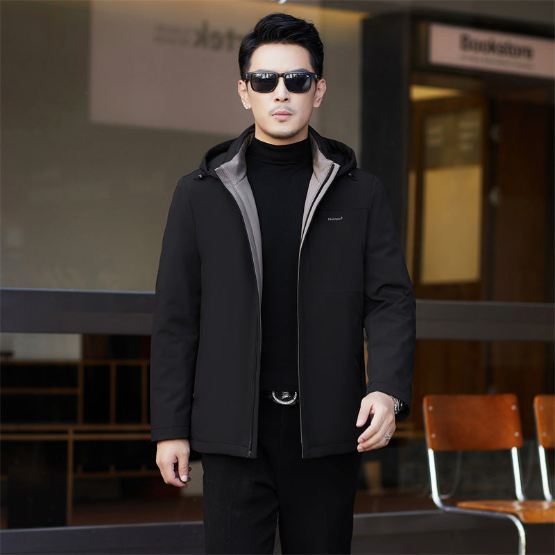 2024 Autumn and Winter Men's Thickened Warm Jacket for Middle-aged and Elderly Dads with Lapel Casual Detachable Liner Cotton-padded Jacket