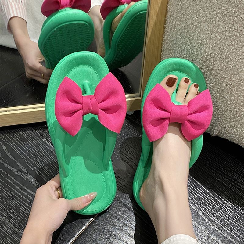 Slippers Eva Deodorant Thick Bottom Slippers Dung Feeling Soft Slippers Home Beach Bow Flip Flops in stock Wholesale