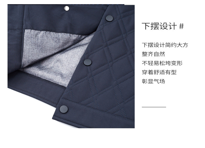 High-end men's mulberry silk cotton-padded coat business casual plaid middle-aged lightweight cotton-padded jacket autumn and winter men's lapel cotton-padded coat