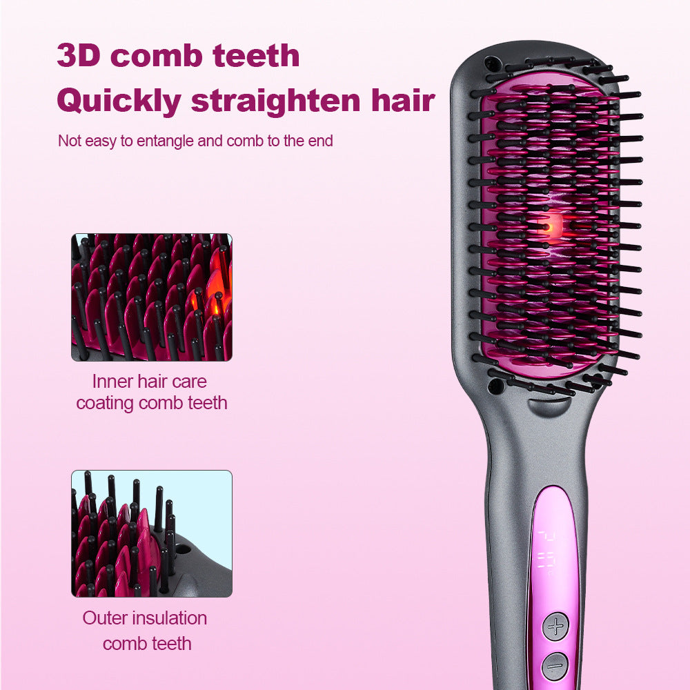 2025 New Infrared Hair Straightening Comb Hair Straightener Fluffy Comb Curling Iron Hair Straightening Comb Salon Accept Custom