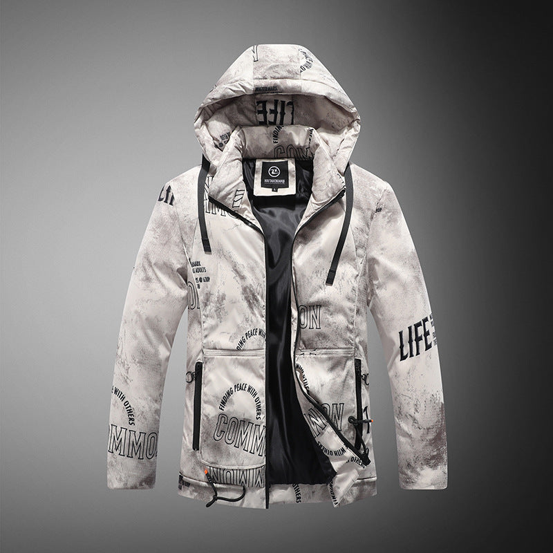 New Cotton-Padded Jacket for Men with Fur Collar, Thickeneded Jacket, Windbreaker, Winter Casual Hooded Warm Cotton Jacket, Mid-Length