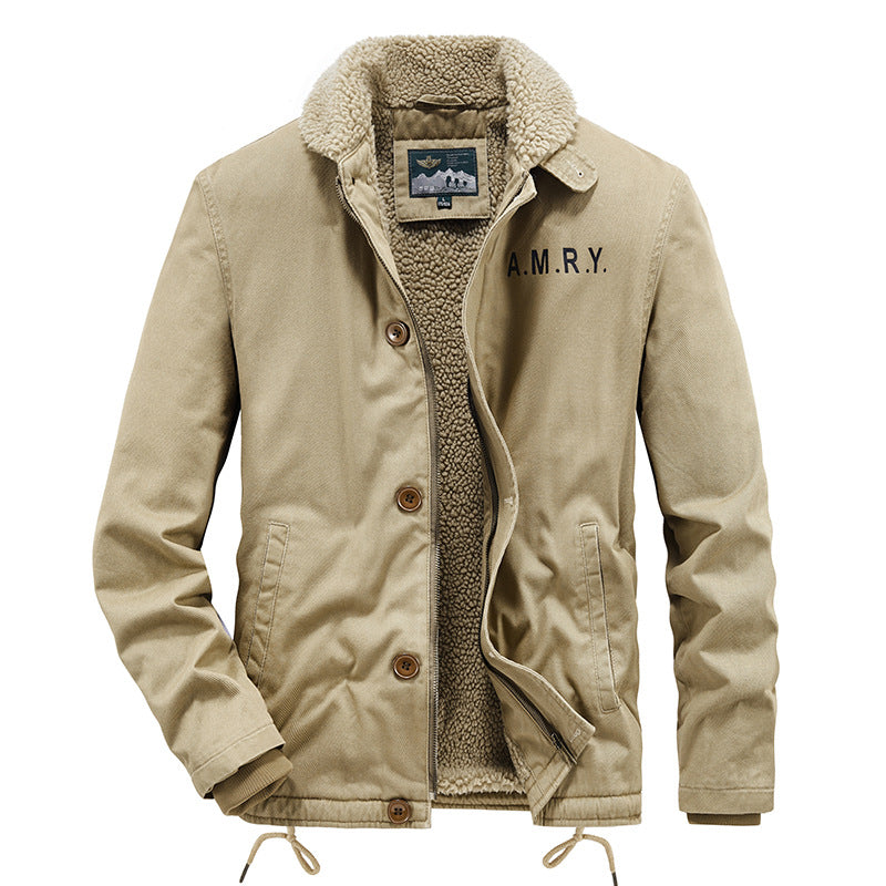 Winter fleece-lined Thickened Cotton-padded Clothes Men's Warm Crock Jacket Youth Wool Collar Retro Casual Cotton-padded Jacket Men's 2188