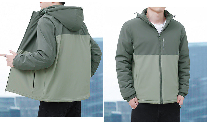2024 Autumn and Winter New Cross-Border Men's Cotton Jacket Large Size Comfortable Fleece-Lined Warm Coat with Detachable Hood