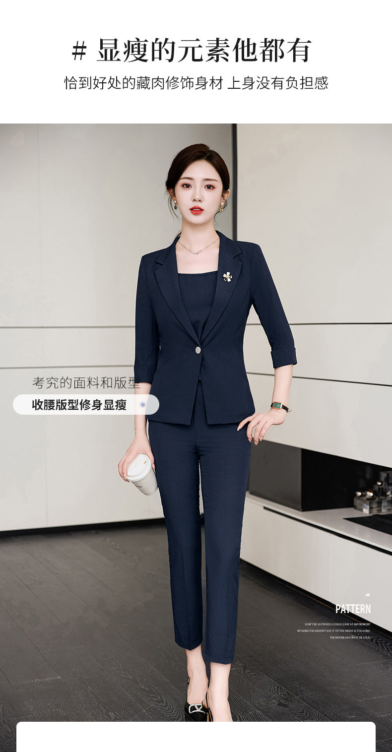 Pink Mid-Sleeve Suit for Women 2025 New Summer Thin Business Attire Elegant Beauty Salon Front Desk Work Clothes