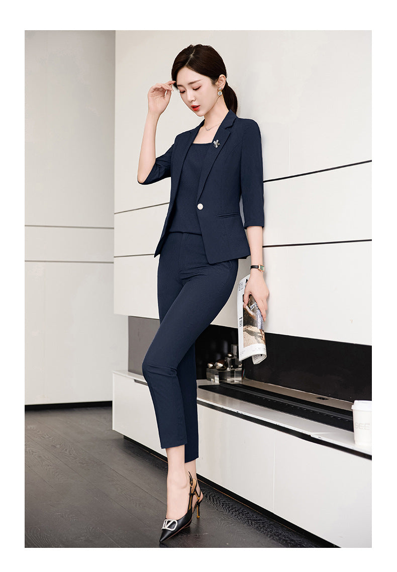Pink Petite Suit for Women, Summer Thin High-End Short Professional Wear, Fashionable Elegant Casual Formal Wear