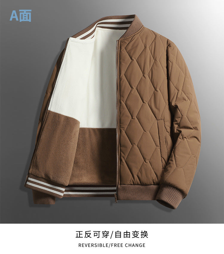 Double-sided stand collar cotton-padded jacket jacket men's winter fleece-lined thickened cotton-padded jacket fashion brand relaxed-fit warm bread suit for lovers