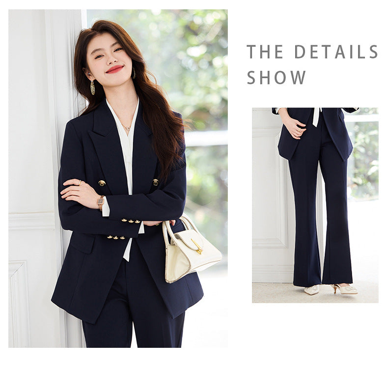 Double-Breasted Suit Set for Women, Autumn and Winter New Style, Korean Fashion, Casual, Professional Attire, Slim Fit, White-Collar Business Long-Sleeve Suit