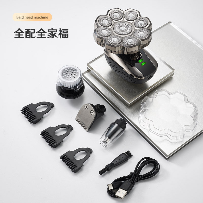 Cross-border nine-blade head bald self-service haircut artifact electric rechargeable razor magnetic suction head body washing knife