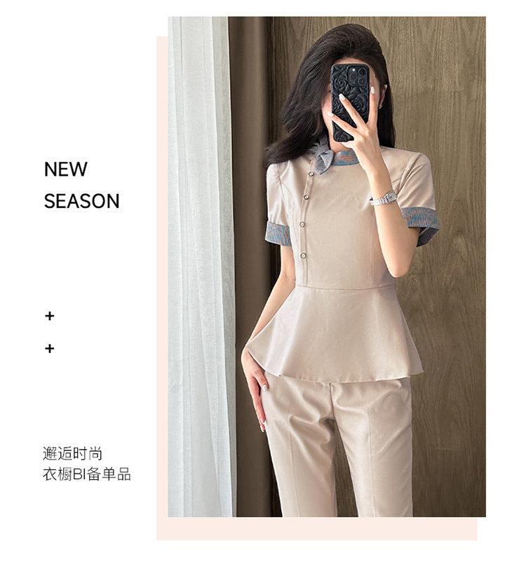 Stewardess Professional Wear Female Summer Fashion Ol Suit Beautician Workwear Sales Department Front Desk Customer Service Reception Workwear