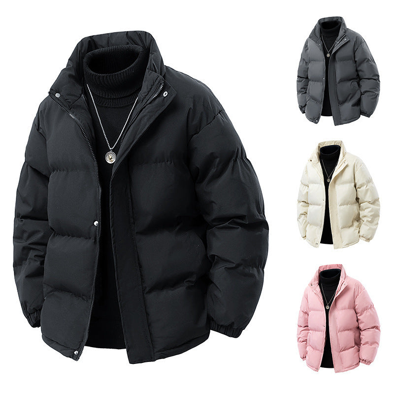 Aliexpress Foreign Trade 2025 Winter New Men's Solid Color Loose Thickened Cotton Jacket in Stock
