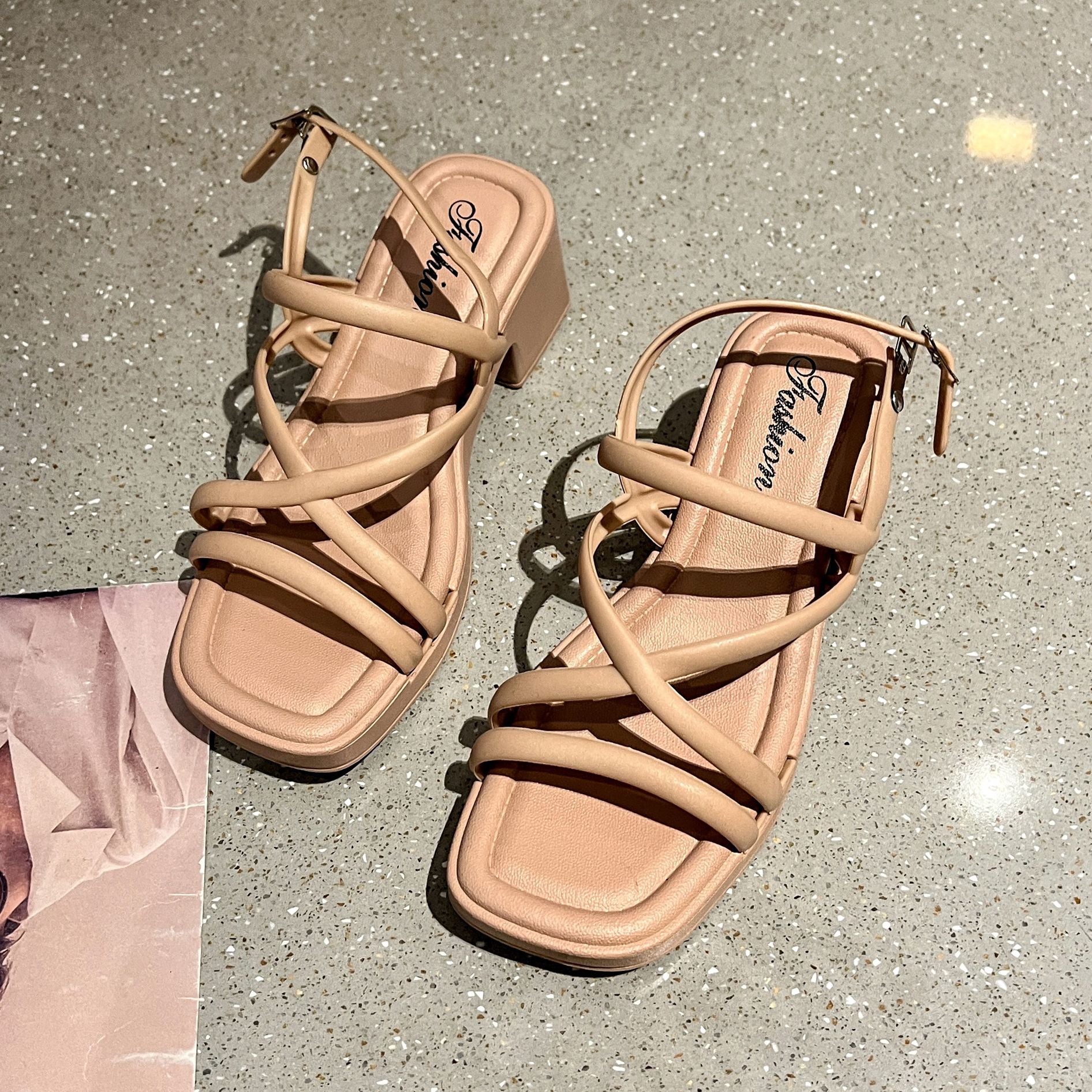 High Heeled Sandals Women's Summer Fashion Thin Strap Sandals Foreign Trade Thick Slippers Women's Southeast Asian Beach Outer Wear Sandals