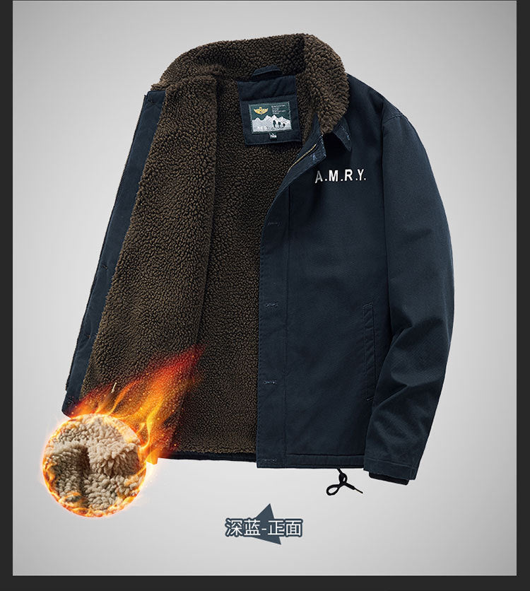 Winter fleece-lined Thickened Cotton-padded Clothes Men's Warm Crock Jacket Youth Wool Collar Retro Casual Cotton-padded Jacket Men's 2188
