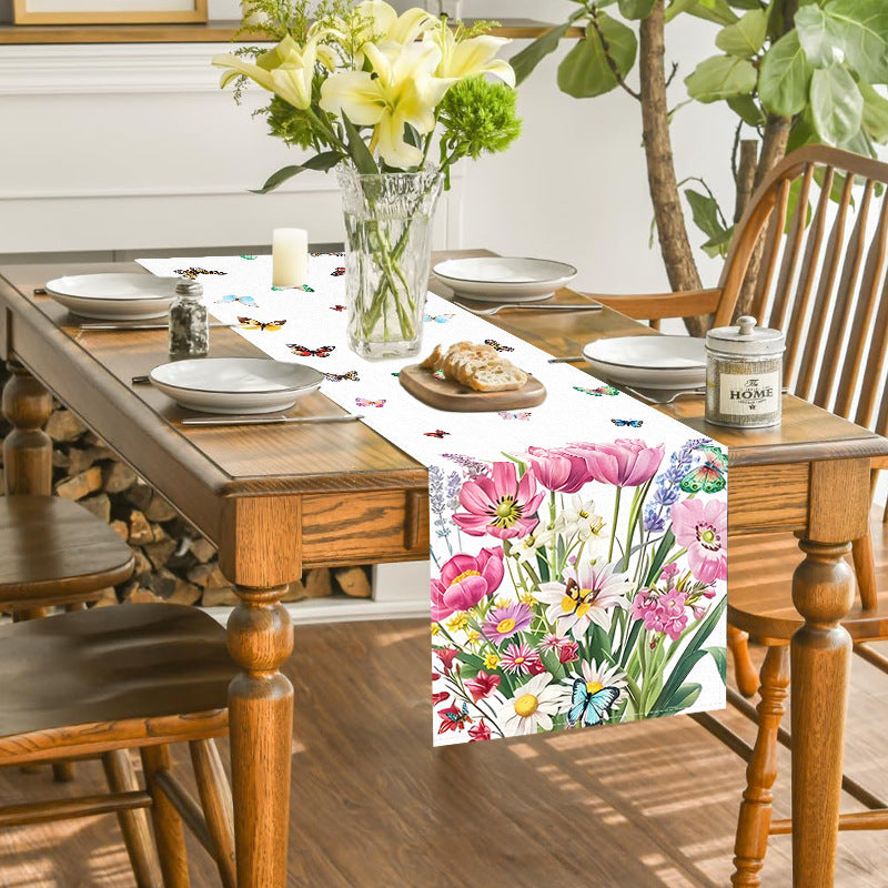 Amazon Summer New Flower Table Runner Home Living Room Cabinet Decorative Table Cloth Cushion Tea Flag Linen Printed Tablecloth