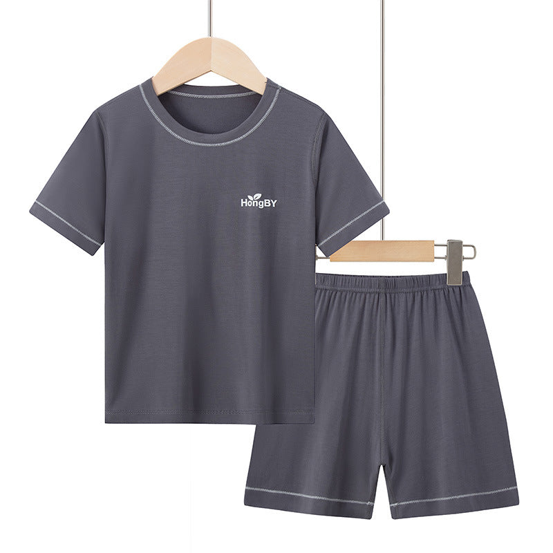 Summer Boys' Short-sleeved Shorts Modal Children's Pajamas Girls' Parent-child Home Clothes suit Children's Air-conditioning Clothes