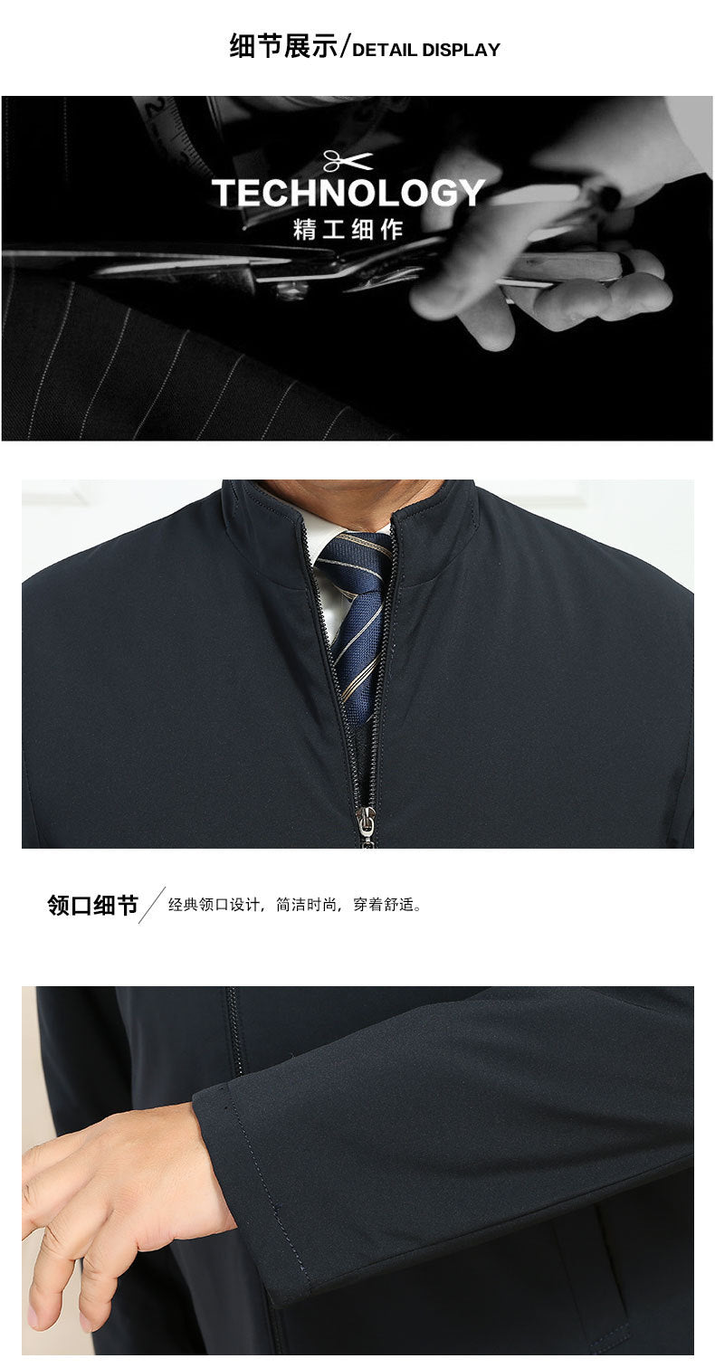 Spring and Autumn Winter Coat Middle-aged Men's Cotton-padded Clothes for the Elderly Simple Light Business Warm Cotton-padded Coat Thickened Cotton-padded Coat
