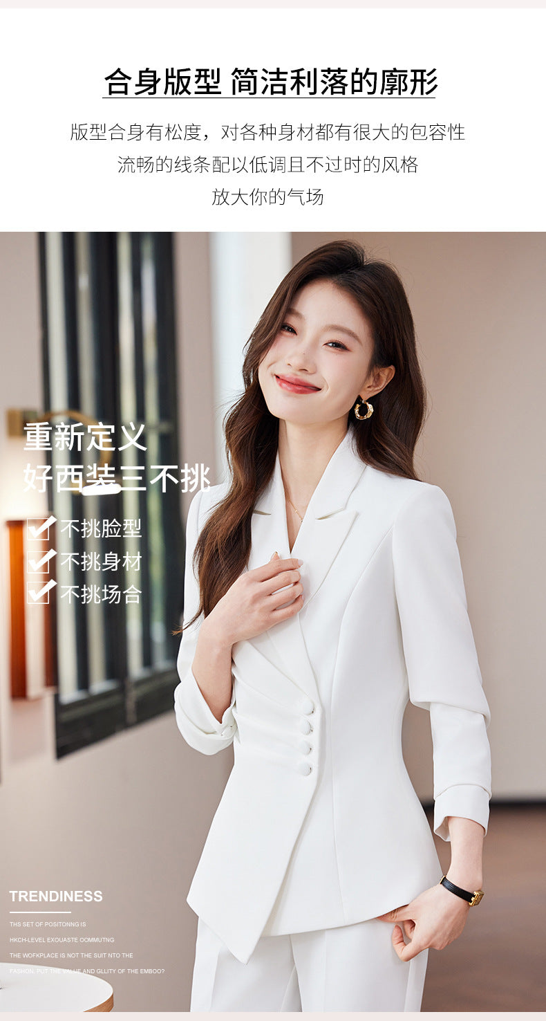 2025 Spring European and American Foreign Trade Green Slim Fit Small Suit Set Front Desk White Collar Workwear Wide-Leg Pants Suit Set