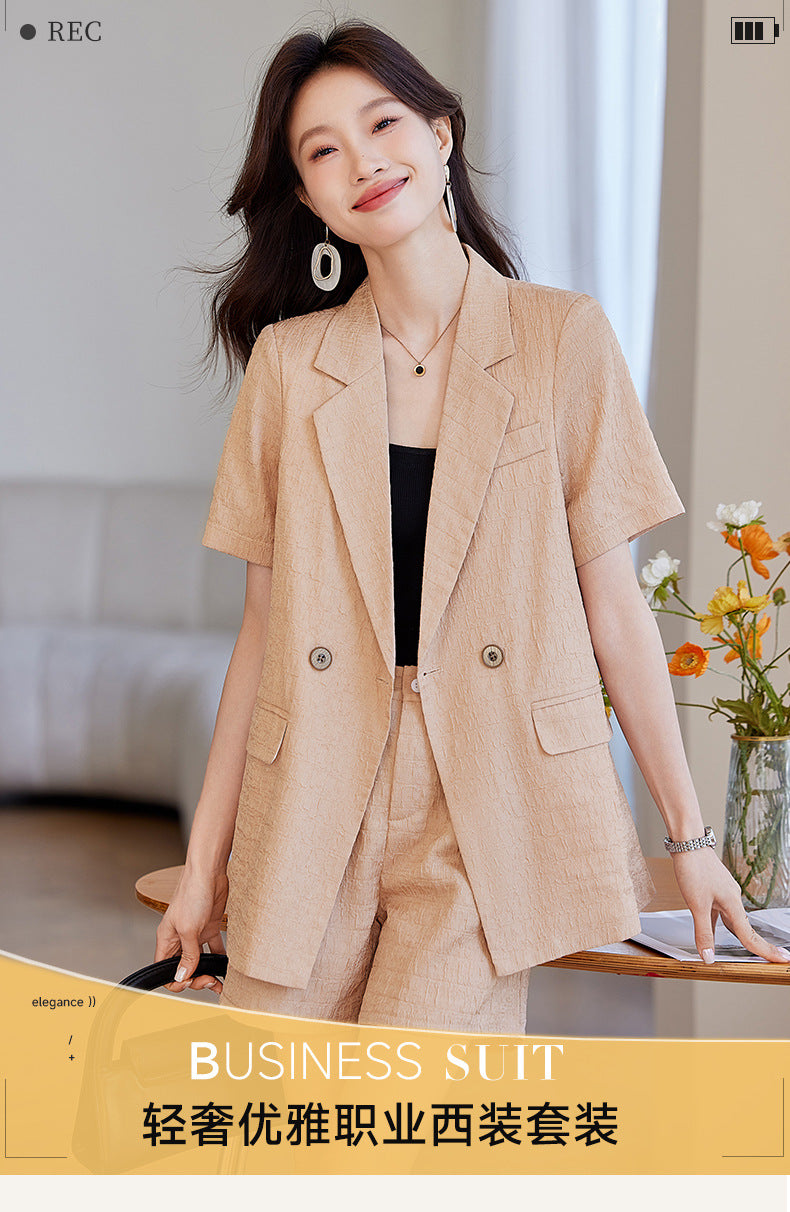 Black Short-Sleeved Suit Jacket for Women 2025 New Summer Thin Fashion Casual High-End Loose Shorts Suit