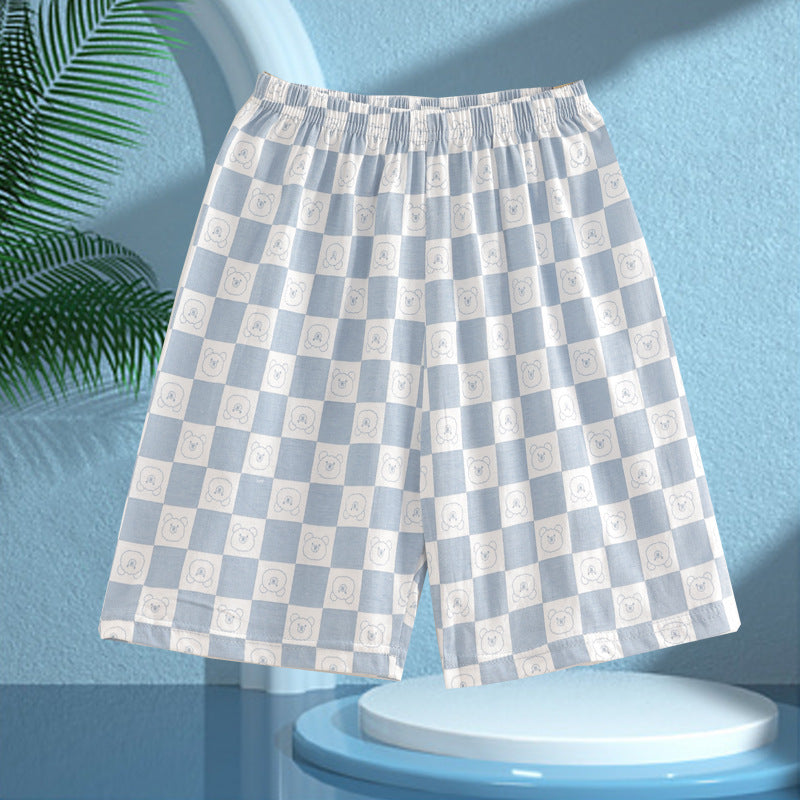 Children's Pajamas, Pure Cotton, Summer Short-Sleeved Shorts Set for Boys, Home Clothes for Girls, Air-Conditioned Clothes for Middle-Aged and Older Boys