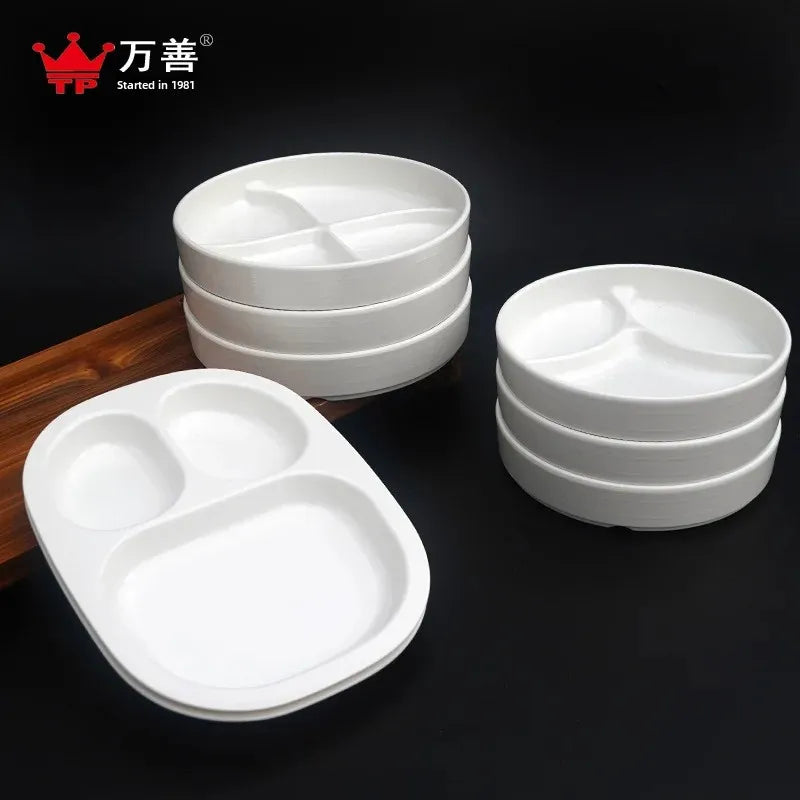 A5 Melamine Imitation Porcelain Side Dish Platter Rectangular Round Cold Dish Cold Separated Multi-Grids Dish Sauce Divided Dish