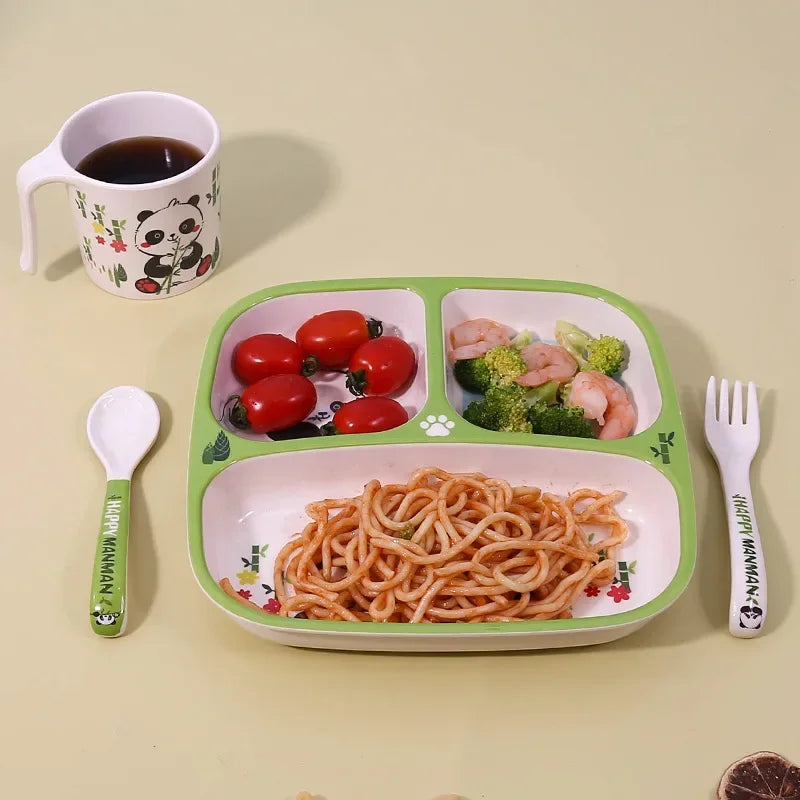 Melamine Bamboo Fiber Baby Dinner Plate, Children's Divided Eating Bowl, Panda Supplementary Food Tableware Set, Safety Certified, in Stock