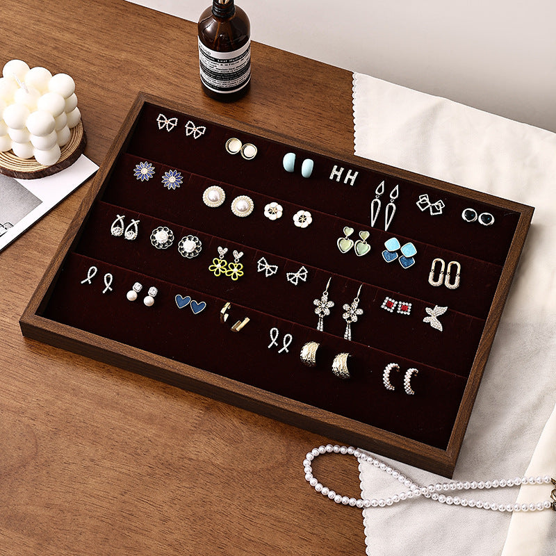 Walnut Jewelry Display Tray Ring Necklace Bracelet Tray Earrings Earrings Jewelry Display Props Night Market Stall