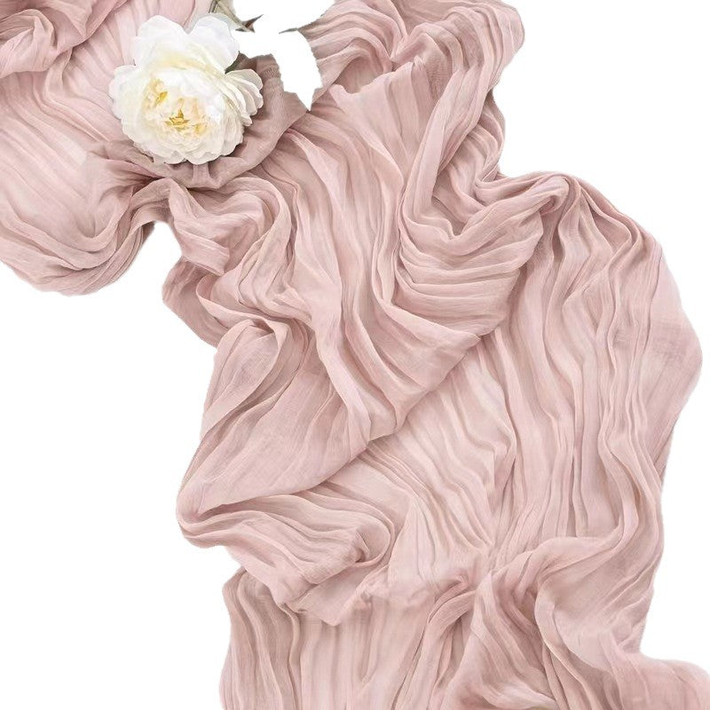 Bali Crepe Table Flag Foreign Trade Western Tablecloth Light Luxury High-End Wedding Party Decoration Pleated Table Flag Wholesale