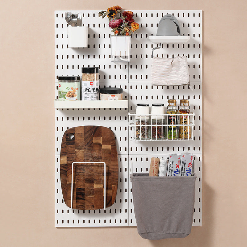 Extra-Large Perforated Board Self-Adhesive No-Drill Storage Rack Kitchen Wall Nail-Free Hanging Board Bathroom Wall Storage Organizer