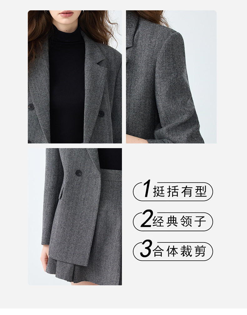 Cross-Border Gray Blazer for Women, New Spring and Autumn Style, High-End, Elegant, Casual, College Style, Korean Version, Loose-Fitting Suit Set