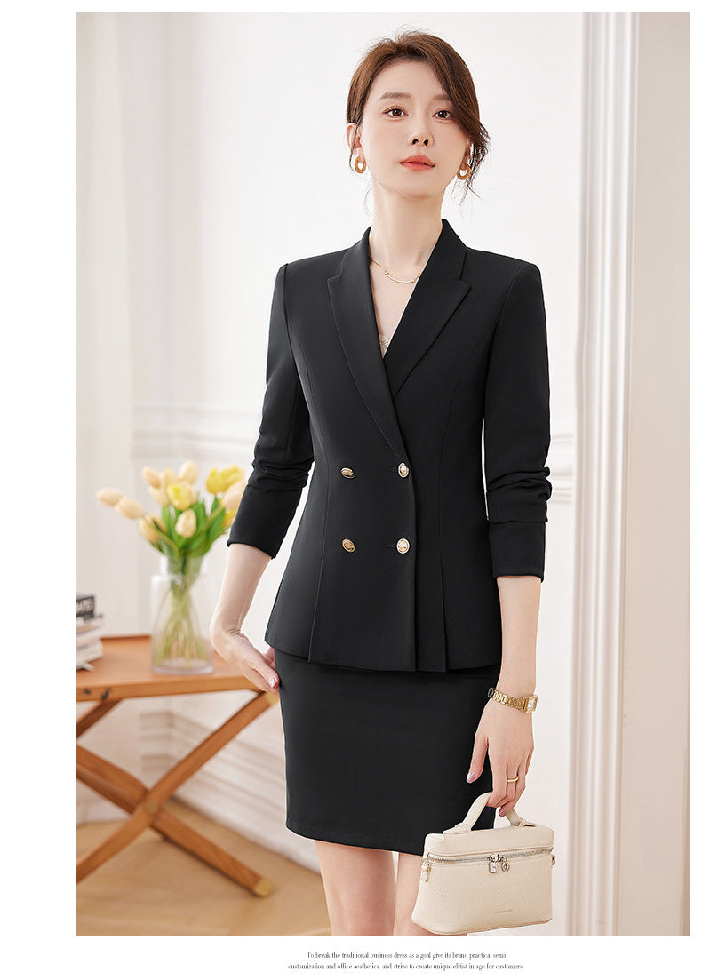 Cross-Border High-End Professional Women's Navy Blue Suit, New Spring and Autumn Style, Elegant Suit Set, Formal Attire for Hotel Sales Managers