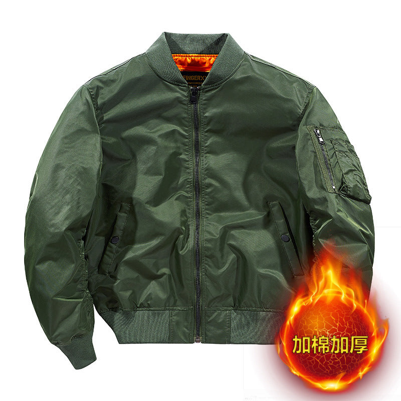 Popular Ma1 Pilot Jacket Men's Autumn and Winter Pure Color Thickeneded Jacket American Casual Cotton Jacket Same Style for Men and Women