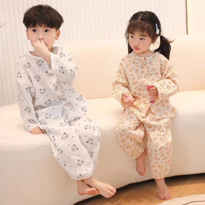 New Class A Children's Cotton Yarn Pajamas suit Boys and Girls Home Clothes Two-piece Cotton Baby's Spring and Autumn and Summer Children's Clothing