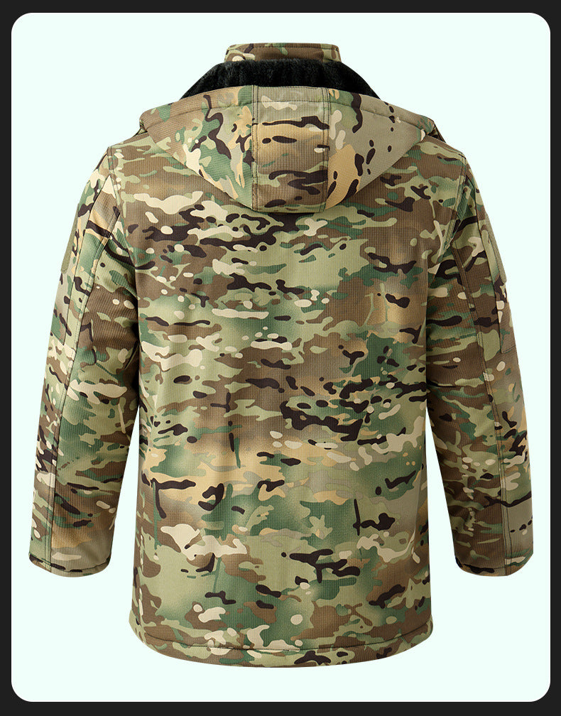 Winter Mid-Length Cotton Work Clothes for Men, Velvet Thickeneded Cotton Jackets, Cold-Proof, Windproof and Warm Camouflage Work Clothes, Military Coats