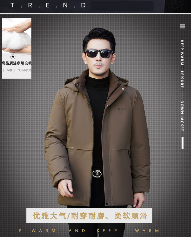 2024 winter new silk cotton-padded jacket casual men's business middle-aged cotton-padded hooded thick warm coat wholesale