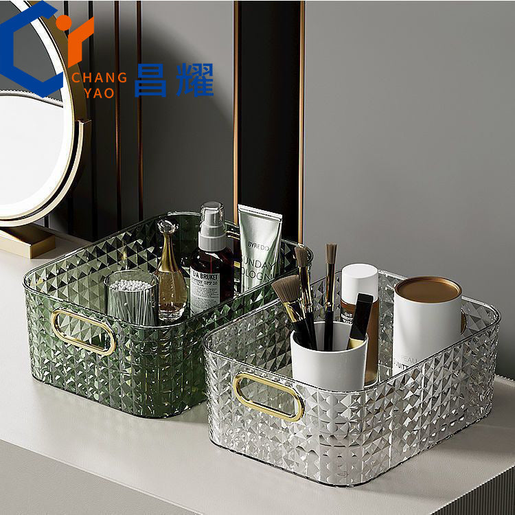 European and American Light Luxury Desktop Cosmetic Storage Box Transparent PET Advanced Dressing Table Mask Sundry Snack Storage Box