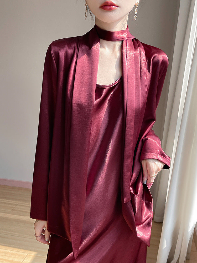 Gilt Satin Fashionable High-end Thin Jacket Spring Summer Autumn Commuter Buckle-free Suit Jacket Women's 2025 New